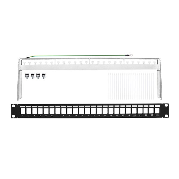 ProfiPatch Patchpanel Patchfeld 19 Zoll 24 Port Verteilerfeld für Keystone Module Rackeinbau 1HE schwarz