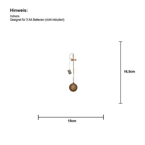 Dekorative goldfarbene Kugel mit Lichteffekt und den Maßen 15 mal 16,5 Zentimeter