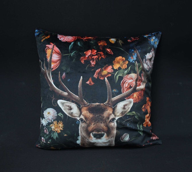 FRANK FLECHTWAREN | Kissenhülle Blumenhirsch, POLYESTER, 45 x 45 cm