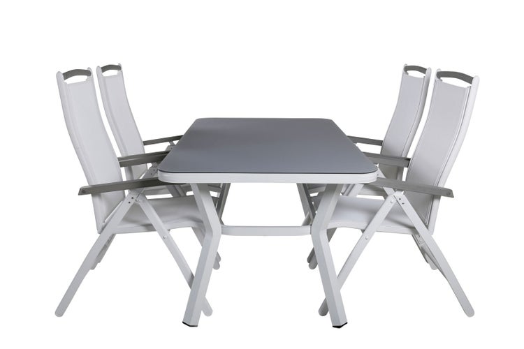 Virya Gartenset Tisch 90x160cm und 4 Stühle 5posalu Albany weiß, grau. 90 X 160 X 74 cm