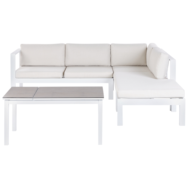 Garten Ecksofa mit Tisch 5-Sitzer MESSINA linksseitig Metall Cremeweiß