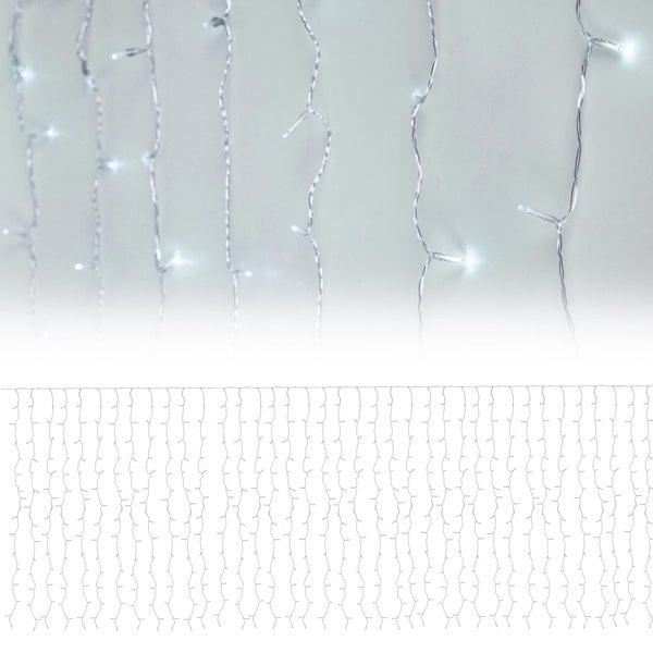 ECD Germany LED Lichtervorhang 2x1,5m 240 Kaltweiße LEDs 12 Funktionen, Weihnachten Eiszapfen Lichterkette LED Lichterkettenvorhang Eisregen Vorhang Weihnachtsbeleuchtung, IP44 Wasserdicht Innen/Außen