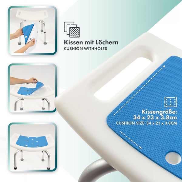 FLOORDIREKT Duschhocker Noah - Höhenverstellbar mit Anti-Rutsch-Gummifüßen - Bis 136 kg belastbar