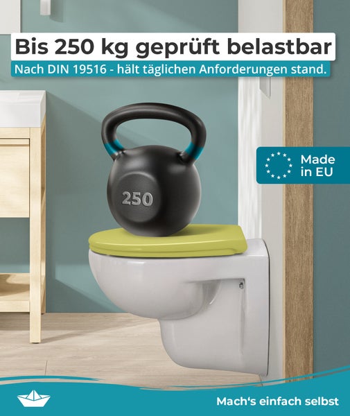 Calmwaters® Premium WC Sitz einfache Montage, Toilettendeckel bis 250 kg, Made in EU, antibakterieller Duroplast, Absenkautomatik, 2 Montage Optionen, abnehmbar, Klobrille, oval, Oliv-Moosgrün