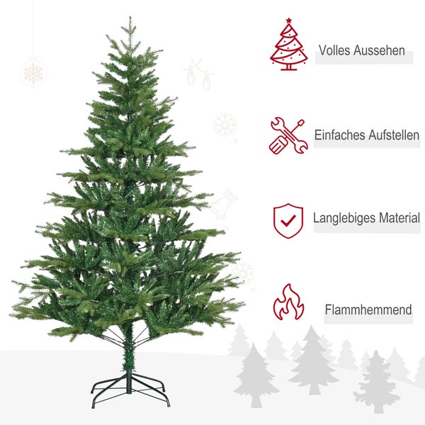 HOMCOM künstlicher Weihnachtsbaum 210 cm mit 2551 Astspitzen Christbaum Tannenbaum mit Standfuß flammhemmend PVC PE Metall Grün