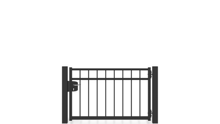 Gartentor ZAUNGURU BASIC-Linie Oldenburg aus Metall, Höhe: 83cm, Breite: 150cm, 1-flügelig inkl. Pfosten, Schloss und Zubehör, Feuerverzinkt und zusätzlich in RAL 7016 Anthrazitgrau pulverbeschichtet