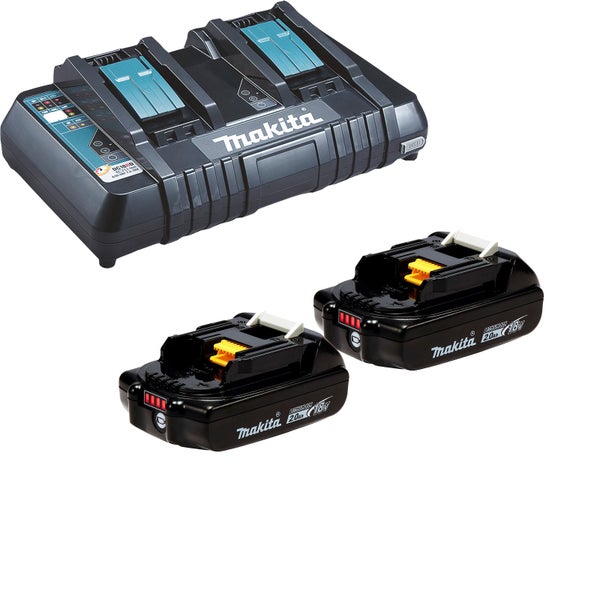 Makita 2x BL1820B Akku 2,0 Ah 18V Li-Ion + DC18RD Doppelschnellladegerät - DC18RD-BL1820-2x