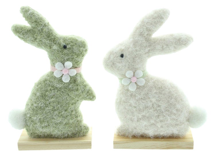 FRANK FLECHTWAREN | Osterdeko Häschen, 2er Set, FILZ AUS PET, HOLZ, POLYESTER, 14 x 5 x 23 cm, 15 x 5 x 23 cm