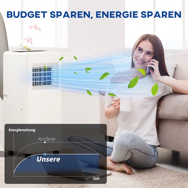 HOMCOM Mobile Klimaanlage 3-in-1 Klimagerät mit Kühlung, Luftentfeuchter, Ventilator, Abluftschlauch, 9000BTU Automatisch Luftkühler mit Fernbedienung, Timer, Kindersicherung, Weiß
