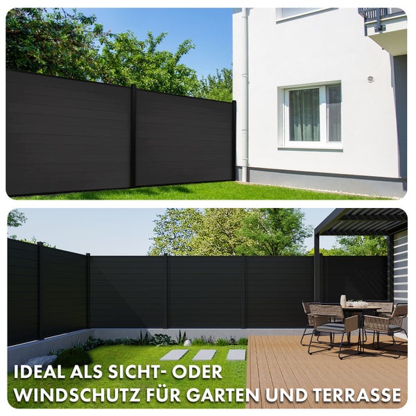 FLOORDIREKT WPC Sichtschutzzaun Kronos Komplettset Gartenzaun 180 x 180 cm Black