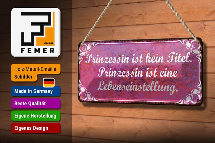 Blechschild Spruch 27x10cm Prinzessin ist kein Titel ist Dekoration