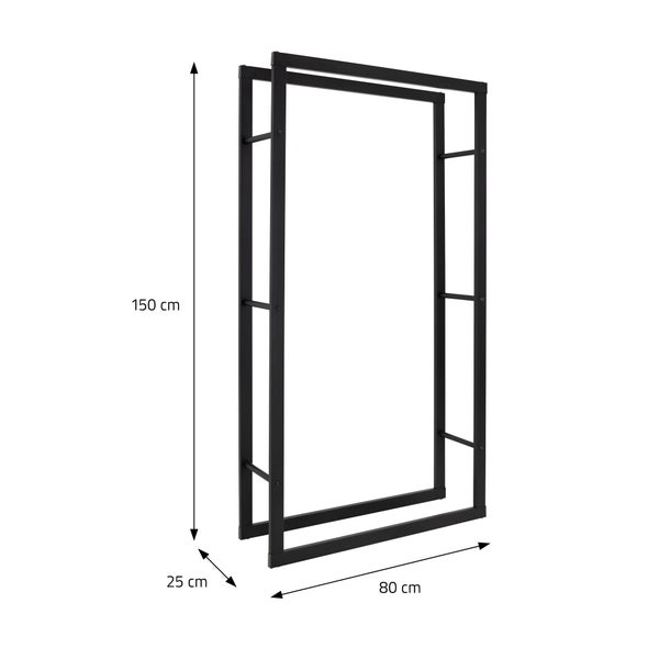 ML-Design Kaminholzregal 80x150x25 cm rechteckig, Schwarz, Metall, Innen/Außen, Brennholzregal Holzaufbewahrung aus beschichtetem Stahl, Kaminholzständer Kaminholzhalter Feuerholzregal für Kamin/Ofen