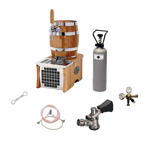 Komplett Set - Zapfanlage, Bierzapfanlage, Bierkoffer - Soudek 20, Trockenkühlgerät Bierfass Optik, 1-leitig, 20 Liter/h, 5 Liter Adapter