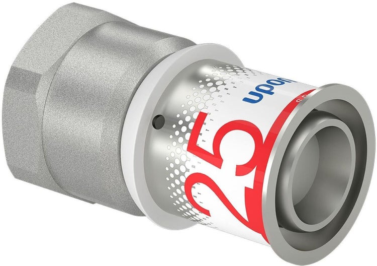 Uponor S-Press PLUS Übergangsverschraubung aus Metall mit 25 Millimeter Durchmesser.