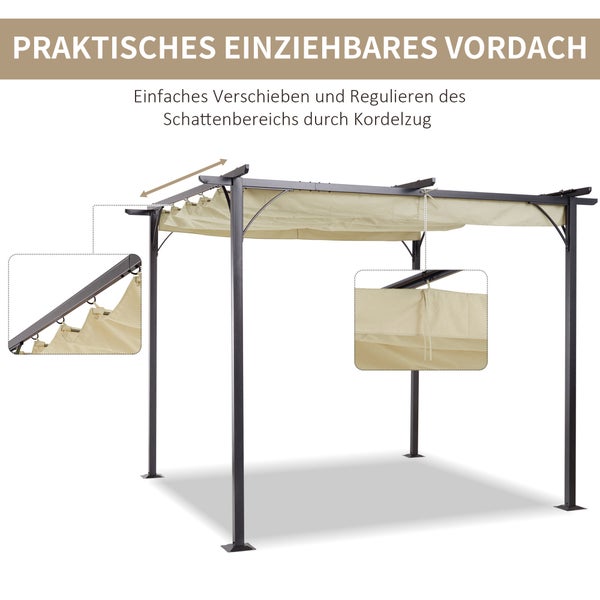 Outsunny Wasserdichter Pavillon, 300L x 300B x 230H cm, Stahl, Polyester, Beige