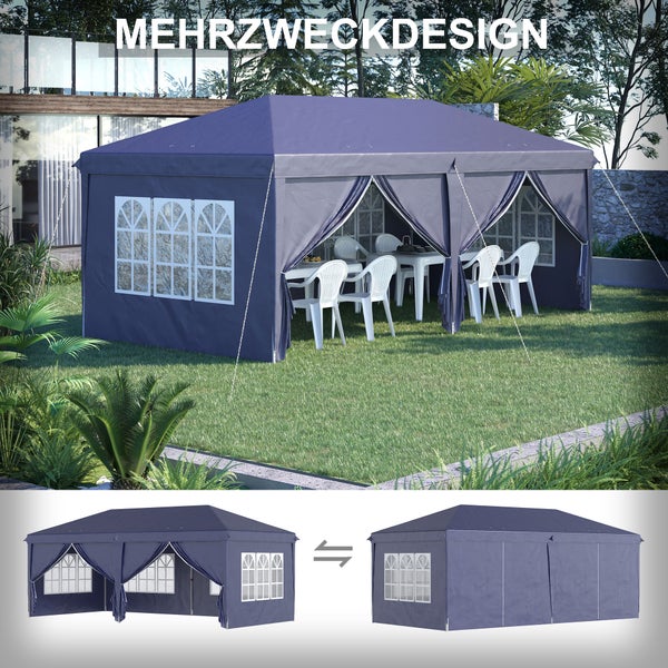Outsunny Pavillon 5,85 x 2,95 m Gartenpavillon, Faltpavillon mit UV-Schutz, Partyzelt, Bierzelt mit Seitenwände, Fenster, Reißverschlusstüren, für Balkon, Stahl, Blau