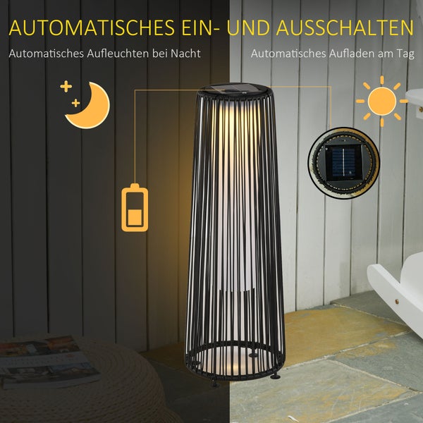 Outsunny Solarlampe, Rattan Solarleuchte mit Lichtsensor,  21,5 x 21,5 x 61 cm, Metall, Schwarz