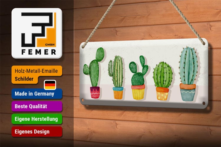 Blechschild Spruch 5 Kakteen Blumentopf Kaktus 27x10cm Dekoration