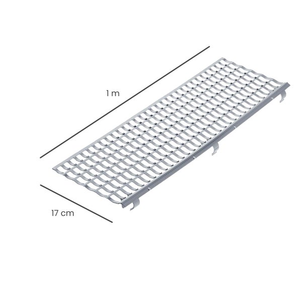 Stegrost aus Metall, Länge 1 Meter, Breite 17 Zentimeter, für Entwässerungsrinne.