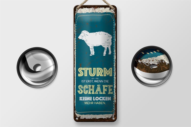 Blechschild Spruch Sturm wenn Schafe keine Locken 10x27cm