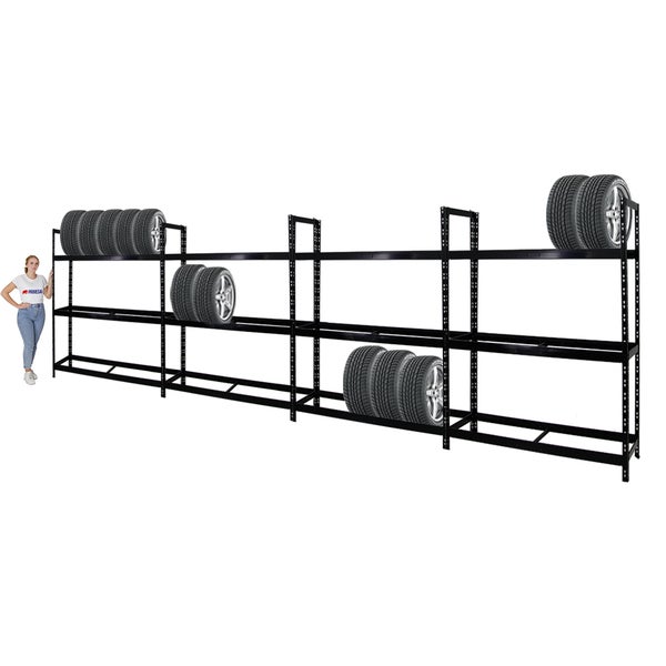 PROREGAL Mega Deal 4x Reifenregal Tiger XL HxBxT 200 x 150 x 45 cm Bis Zu 72 Reifen Schwarz