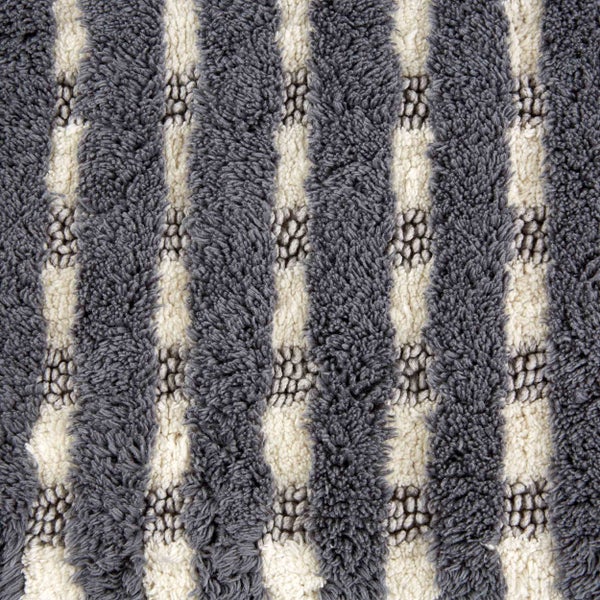 Detailaufnahme eines Badteppichs mit Streifenmuster