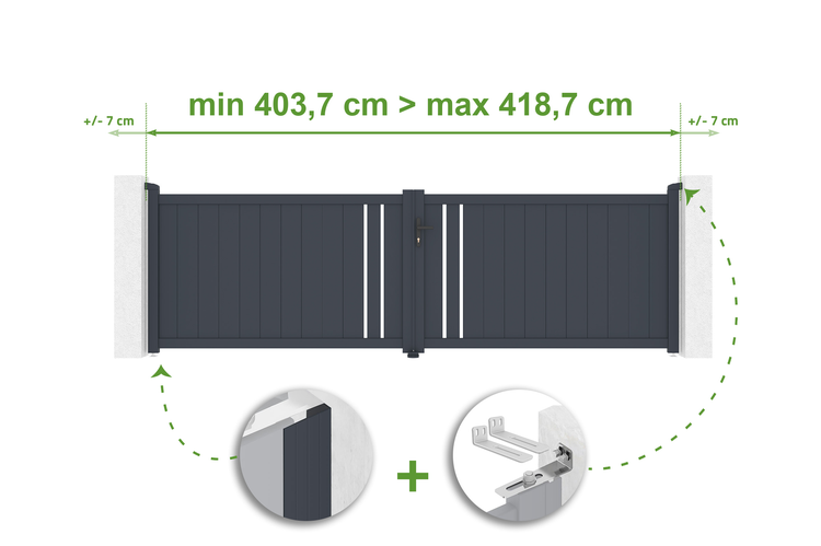 Illustration eines Schiebetors mit Breitenangaben