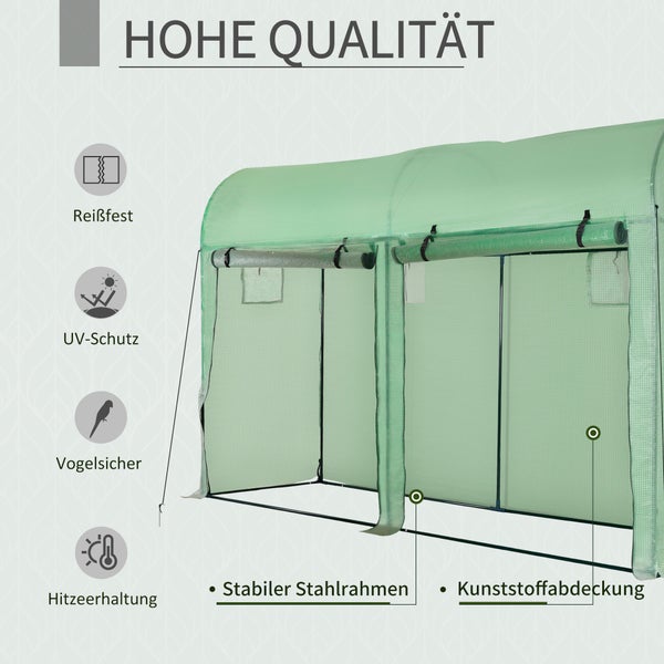 Outsunny Foliengewächshaus, Gewächshaus, 300 x 100 x 200 cm, Stahl,PE-Kunststoff, Grün