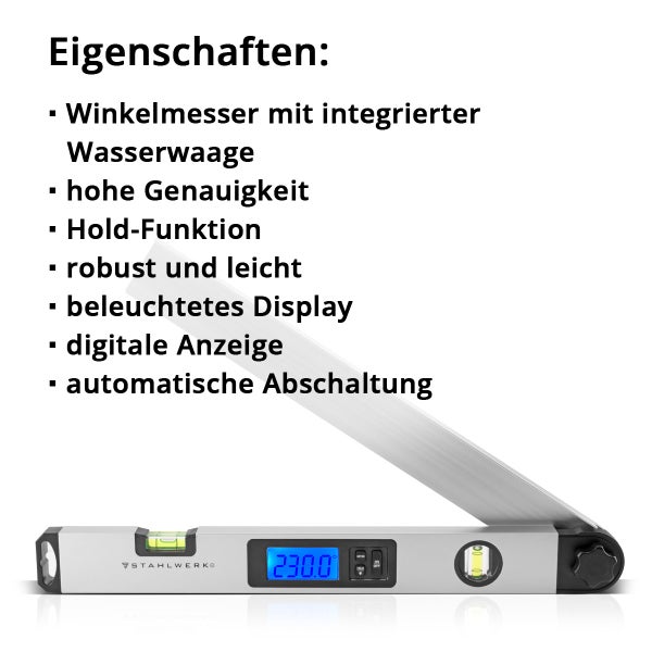 Digitaler Winkelmesser DW-45 ST  Aluminium Messbereich von 0-230 Grad