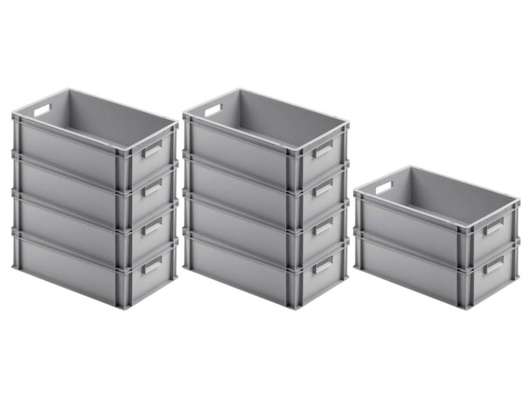 PROREGAL SparSet 10 x Eurobehälter Mit Offenem Griff HxBxT 17,5 x 40 x 60 cm 30 Liter Grau Eurobox Transportbox Transportbehälter Stapelbehälter