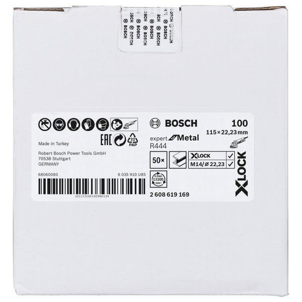 Bosch 50x X-LOCK Fiberschleifscheibe R444 Expert for Metal 115 mm K 100 - 2608619169