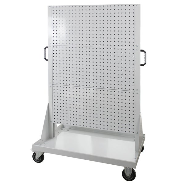PROREGAL Rollwagen mit 6 Lochplatten + 28-teilige Haken-Set | HxBxT 171x106,5x73cm | Lichtgrau