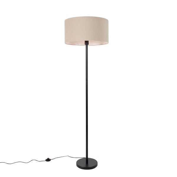 QAZQA - Design Stehlampe schwarz mit Schirm hellbraun 50 cm - Simplo I Wohnzimmer I Schlafzimmer - Stahl Rund - LED geeignet E27