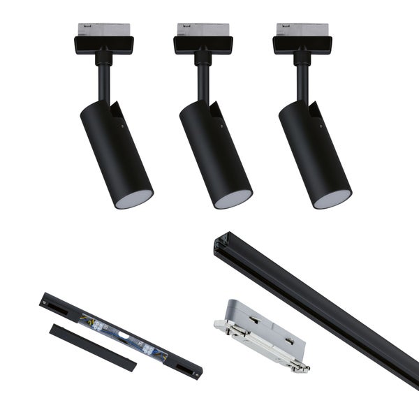 URail Schienenspot Tubo Starterset 3x166lm 3x4,5W 3000K 230V Schwarz matt