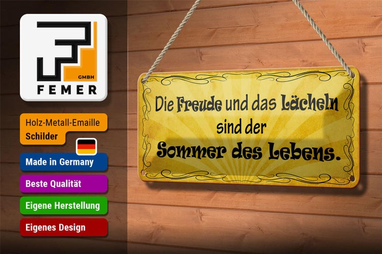 Blechschild Spruch 27x10cm Freude Lächeln Sommer des Lebens Dekoration