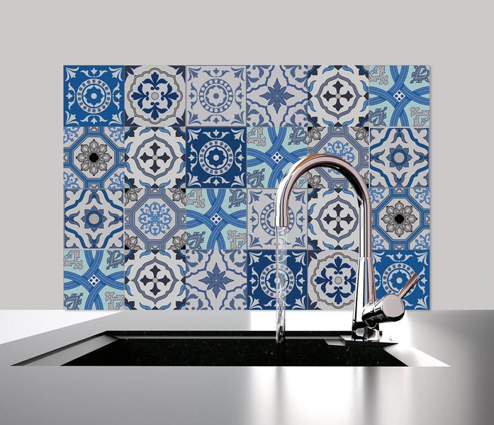 Küchen Spritzschutz | Küchenrückwand | Alu-DiBond | Fliesenschutz für den Herd und Spüle | Küche | Küchenfliesen | Fliesenspiegel | Rückwand, Größe: 60 x 40 x 0.3 cm Küchenrückwand und Spritzschutz Mosaik Blau