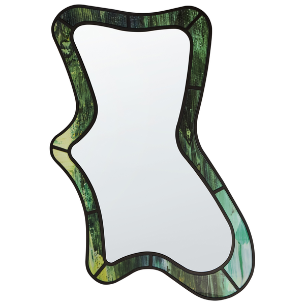 Wandspiegel mit grün gemusterter Umrandung