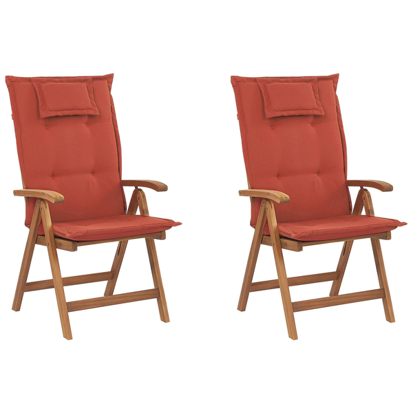 Set mit 2 Stühlen und Sitzkissen JAVA Akazienholz Dunkelrot