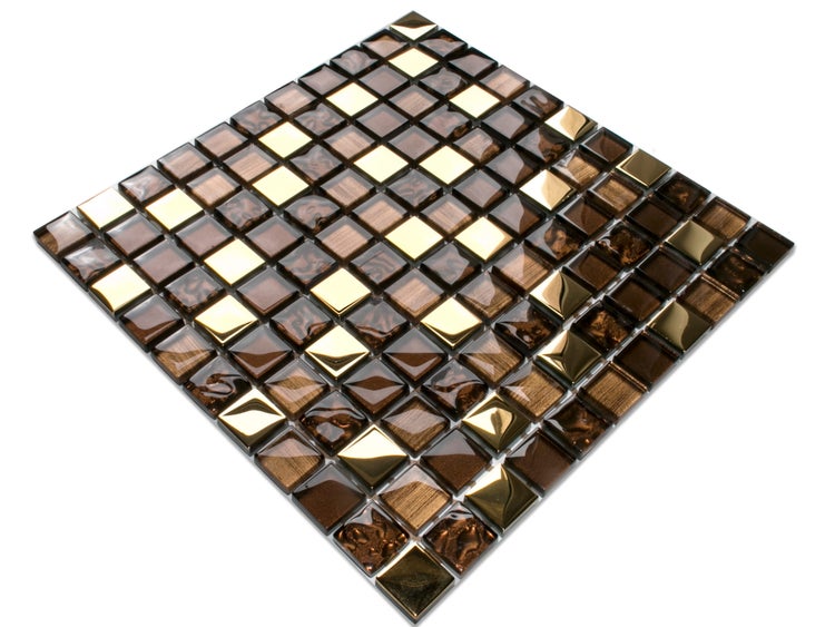 Glasmosaik auf Netz für Bad und Küche 30cm x 30cm  - Azteca Gold