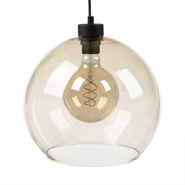 Pendelleuchte mit transparentem Glasschirm und Glühbirne