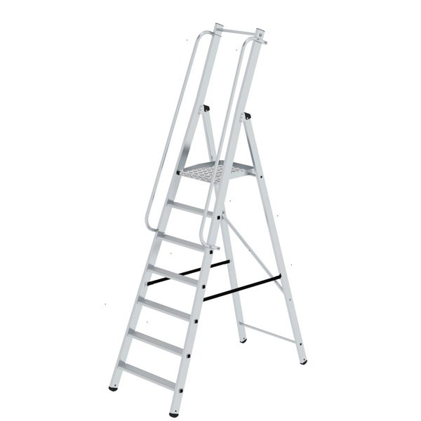 PROREGAL ML Plattformleiter 7 Stufen Inkl. Beidseitigem Handlauf Aluminium Rutschsichere Leiterschuhe