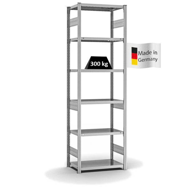 PROREGAL Fachbodenregal Stecksystem T-Profil Heavy-Duty Grundregal HxBxT 250 x 75 x 40 cm 6 Ebenen Fachlast 315 kg Beidseitig Nutzbar Verzinkt