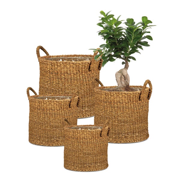 Scheurich Seagrass 37, Korbgefäß/Korb-Pflanzgefäß/Korbtopf mit Griffen aus Seagrass Farbe: Nut, 38 cm Durchmesser, 33 cm hoch, 37,4 l Vol.