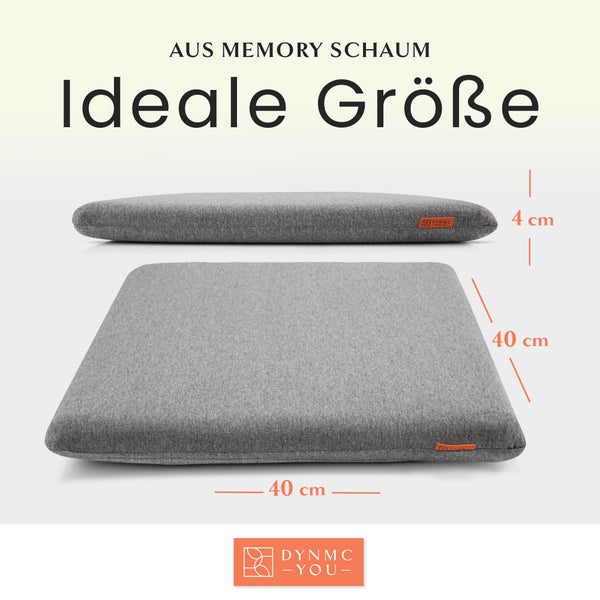 DYNMC you Sitzkissen Stuhl - Stuhlkissen 40x40 - Eckig 4er Set Grau - Test SEHR GUT - Mittelhart H3 - Sitzkissen Bank Memory Schaumstoff - Sitzpolster Stuhl - Stuhlauflage