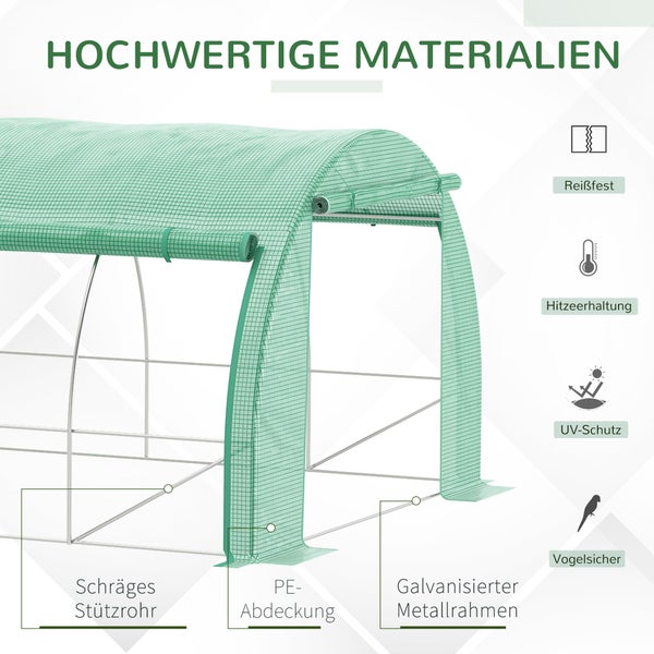Outsunny Foliengewächshaus, mit aufrollbar Abdeckungen, UV-beständig, 597 x 300 x 200cm, PE-Kunststoff, Grün
