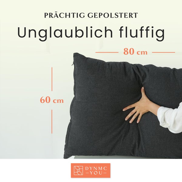 DYNMC you Sofakissen mit Füllung und Bezug - 2er Set 60x80 mit Viel Füllung - VERGLEICHSSIEGER SEHR GUT - Rückenkissen mit Oeko-TEX-Baumwoll-Bezug - Bequeme Dekokissen - Couchkissen Anthrazit