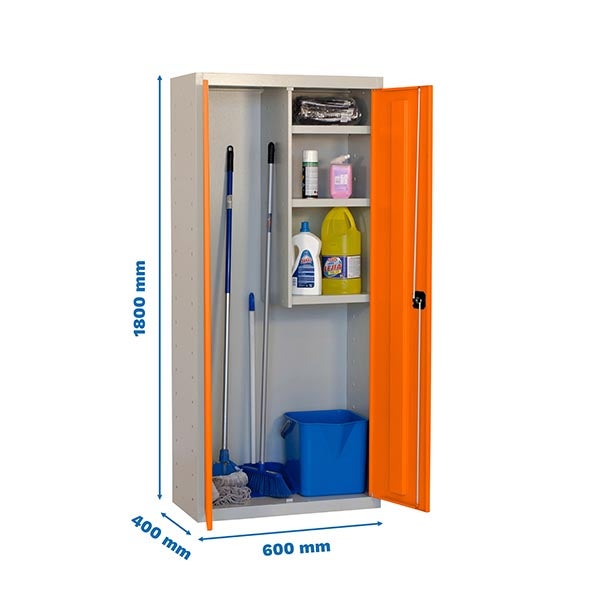 PROREGAL Putzmittelschrank Amego HxBxT 180 x 60 x 40 cm 3x Fachboden Orange-Grau