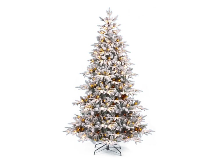 Künstlicher Weihnachtsbaum mit Schnee DELUXE  Anita 150cm mit SMART LED Beleuchtung, Tannenbaum Christbaum Kunstbaum Dekobaum mit Metallständer