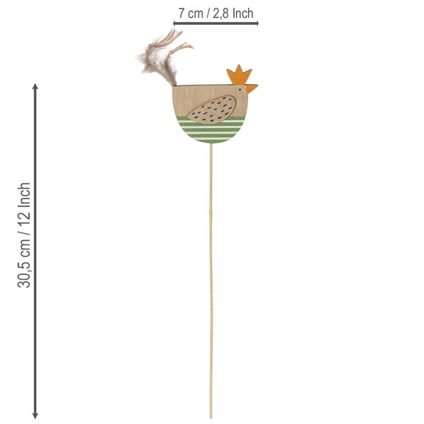 Dekofigur Huhn aus Holz mit Stab, circa 30,5 cm hoch