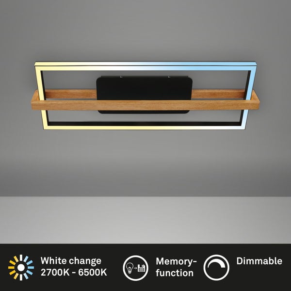 CCT LED Deckenleuchte, schwarz, mit Holz, LED/50W